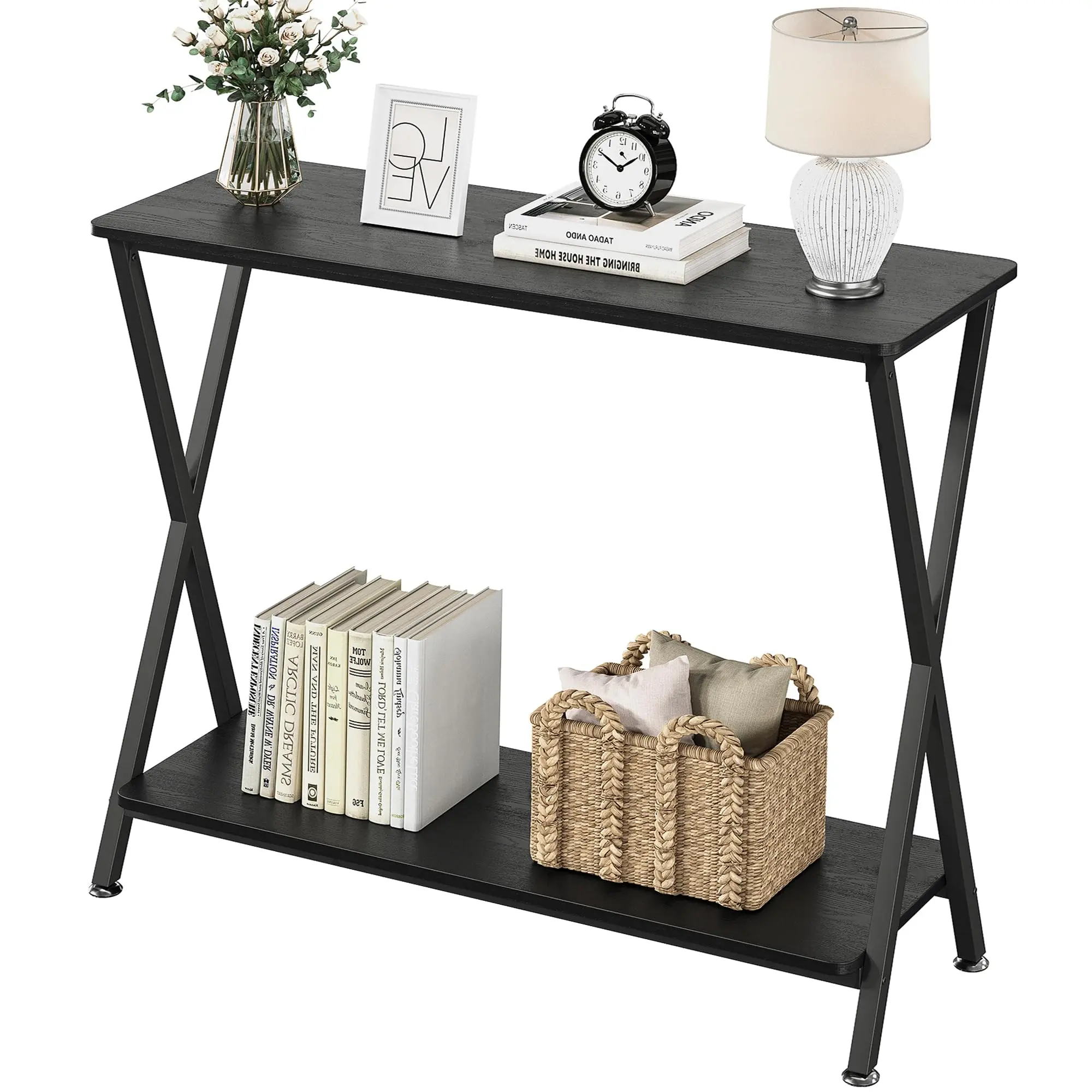 【GARVEE】Console Table Vintage Wood Metal 2 Shelves Rustic Brown - Grey-41.3"