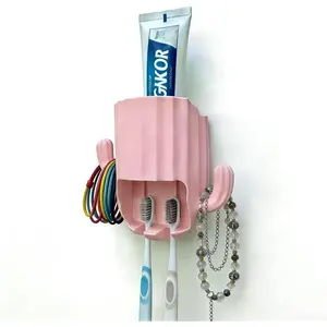 Wall Mounted Toothbrush Holder for Bathroom, Countertop Storage for Toothbrushes & Accessories, 1pcs Light Pink Kids Toothbrush Holder