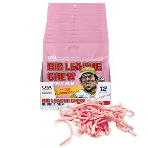 Big League Chew Punch Out Pink Lemonade Bubble Gum Sweet and Tart Flavor Burst Ideal for Baseball Games Teams Concessions Parties and More Pack of 12 Bags 2.12oz Each - Snack