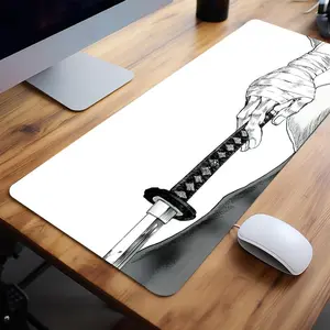 Samurai Sword Pattern Mouse Pad, 1 Count Rectangle Gaming Mouse Pad, Non-Slip Rubber Base Stitched Edge Desk Pad for Home Office Game, Office Desk Accessories, Corporate Work Desk Accessories, Desk Mat