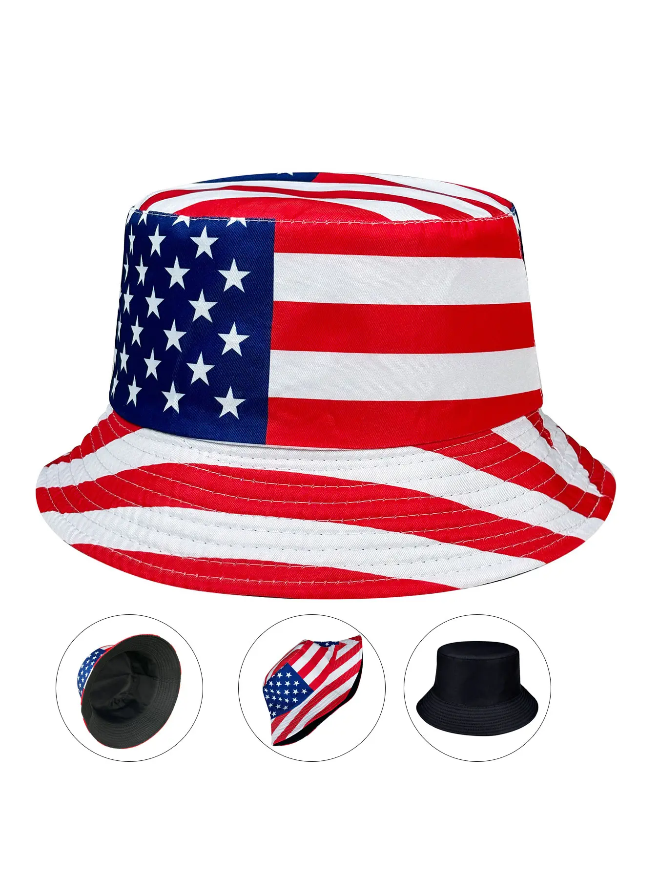 Patriotic American Flag Casual Foldable Bucket Hat, Outdoor Fishing Cap, Reversible Wearable, Suitable for Independence Day and Daily Use, Fitted Hat, Fisherman Hat