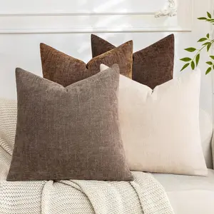 4PCS Soft Textured Throw Pillow Covers 18x18 Inch Cozy Decorative Farmhouse Cushion Cover Square Accent Pillow Cases for Bed Couch Sofa Living Room