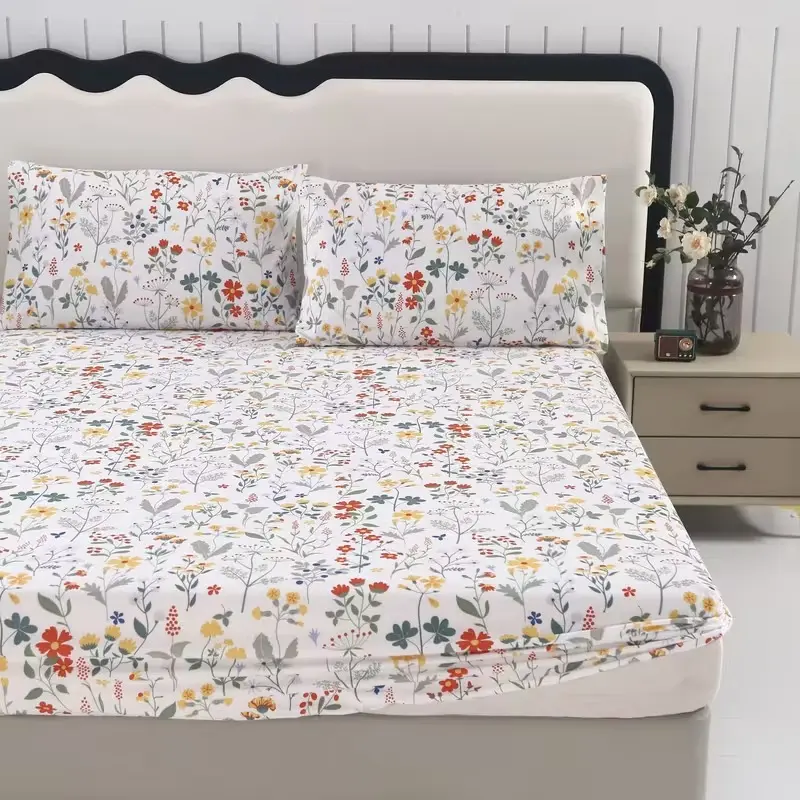 3-Piece Fresh Floral Bedding Set, Soft Comfortable Bedroom Decor, Decorative Bedsheet Sets, Guest Room & Dormitory Bed Linen, Includes 1 Fitted Sheet + 2 Pillowcases, Bed Sheets Set, Cozy Bedding Set, Bedsheets Set