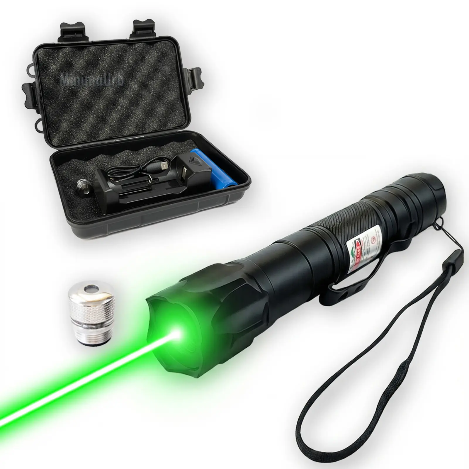 Green Laser Pointer with Kaleidoscope Cap, Rechargeable Laser Pointer for Outdoor Use, Adjustable Focus Handheld Aluminum Alloy Pointer for Hiking, Camping and Night Activities