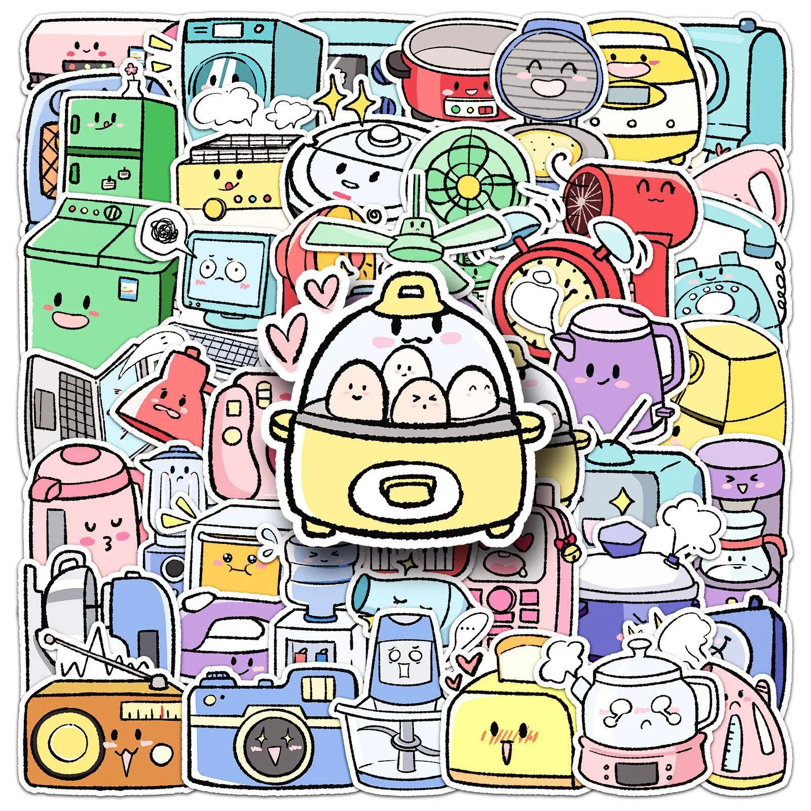 Cartoon Electric Appliance Series Sticker, 50pcs/set Cute Cartoon Sticker, Diy Sticker Paper, Decorative Sticker for Scrapbook, Diary, Notebook, Water Bottle, Car