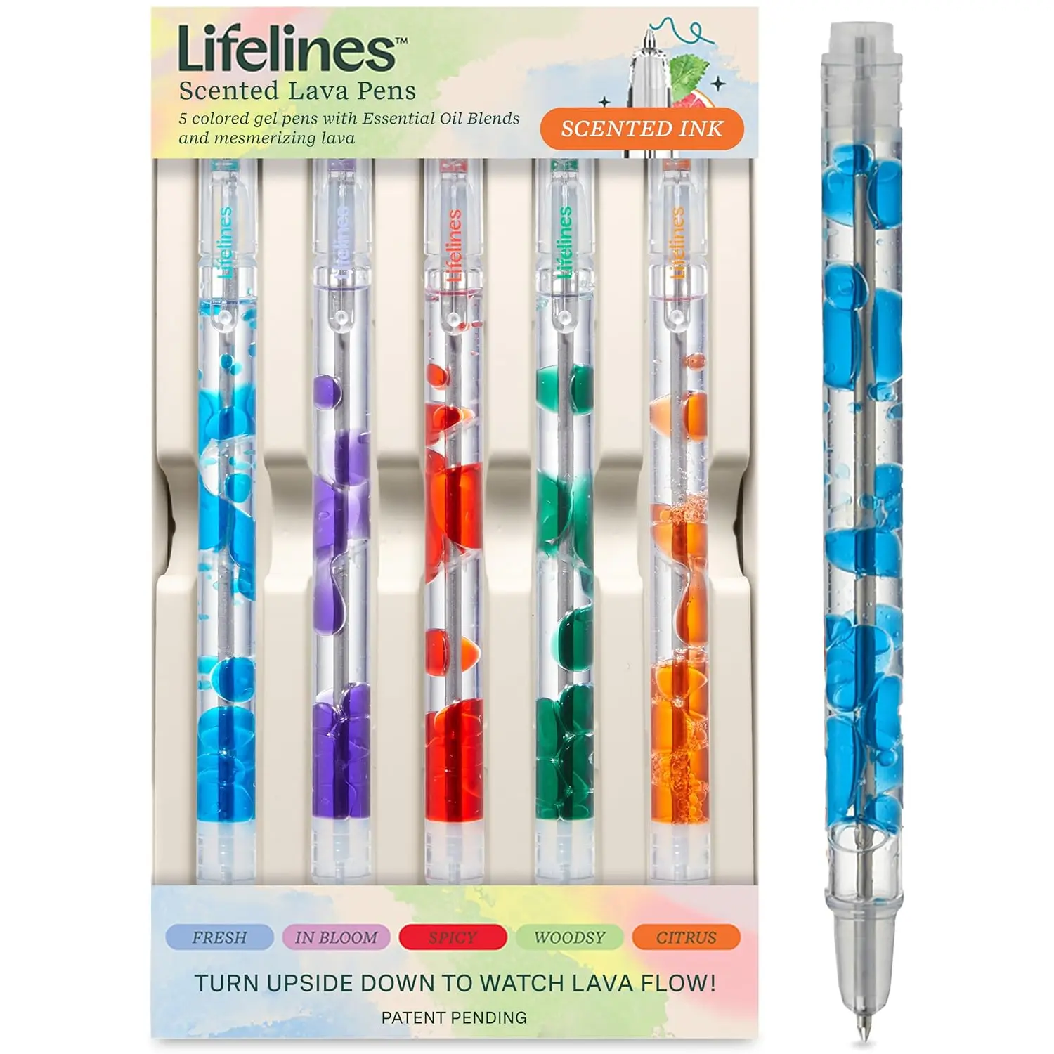 Lifelines Scented Lava Gel Pen Set, (Multi-Color or Brights) - 0.5mm Colored Gel Pens Infused with Scented Essential Oil Blends & Mesmerizing Lava - School Supplies for College & Adults