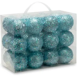 2.36"/60mm shatterproof Christmas Ball Ornaments Tree Decoration Baubles Set of 24 Counts Sparkly Teal Blue 2.36"