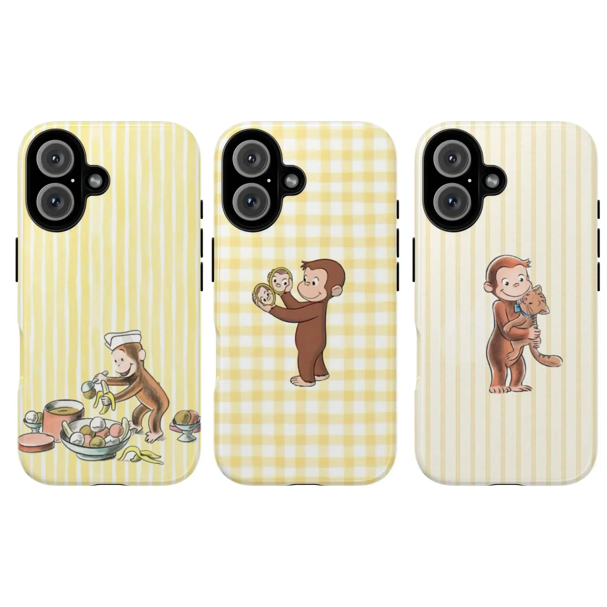 Curious Georgee Tough Phone Case, Cute Yellow Gingham Cartoon Protective Cover, Gift,phone Case Suitable for Iphone 11/12/13/14/15/16/17 Pro Promax Plus Air and Samsung S22/S23/S24/S25 Plus Ultra Fe, Accessories, Shell