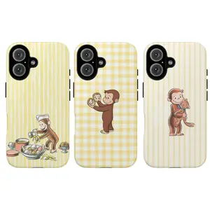 Curious Georgee Tough Phone Case, Cute Yellow Gingham Cartoon Protective Cover, Gift,phone Case Suitable for Iphone 11/12/13/14/15/16/17 Pro Promax Plus Air and Samsung S22/S23/S24/S25 Plus Ultra Fe, Accessories, Shell