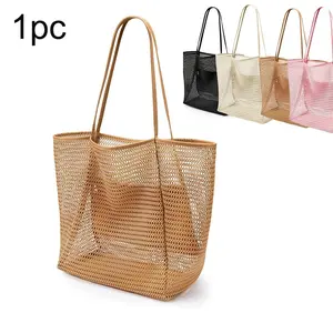 Large Capacity Beach Bag, 1 Count Outdoor Mesh Bag, Folding Mesh Shoulder Bag, Storage Bag for Home & Outdoor, Beach Tote
