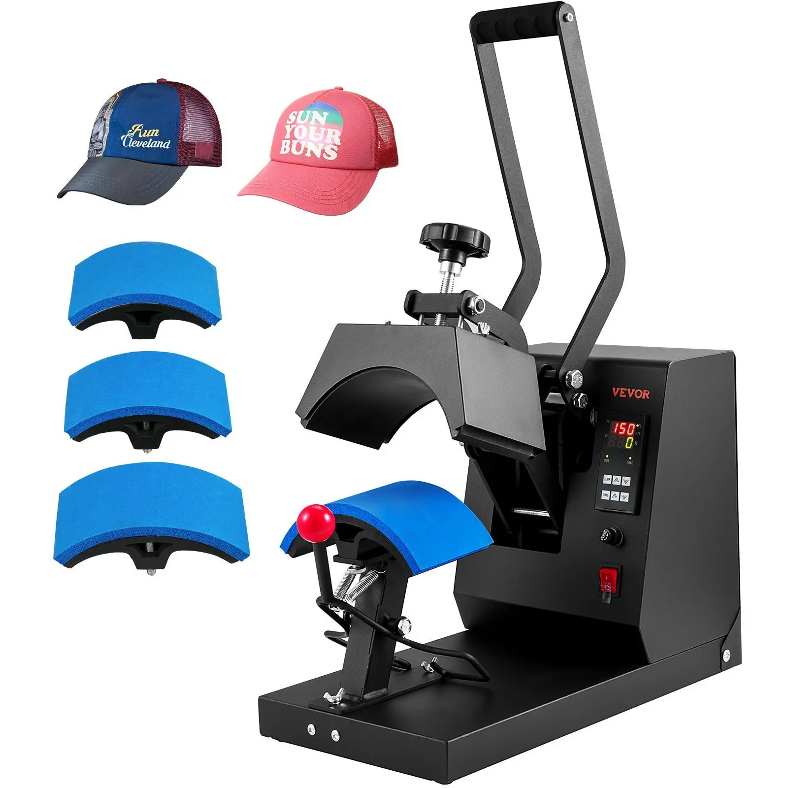 【Summerfinds】VEVOR Hat Heat Press,  4-in-1 Cap Heat Press Machine, 6 x 3in Clamshell Sublimation Transfer, LCD Digital Timer Temperature Control with 4pcs Curved Heating Elements (6x3/6.7x2.7/6.7x2.7/8.1x3.5)