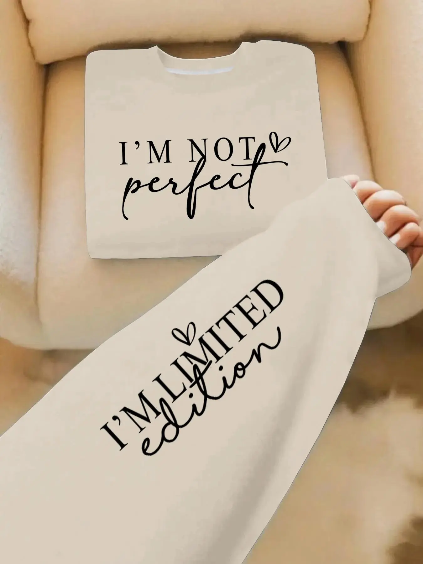 Women's Slogan & Heart Print Drop Shoulder Sweatshirt, Casual Cozy Sweatshirt, Graphic Sweatshirts, Casual Long Sleeve Round Neck Pullover for Fall & Winter, Women's Clothes for Daily Wear