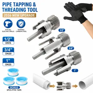 2026 New Pipe Tapping and Threading Tool, Premium Carbon Steel Dual-Function Internal & External Pipe Threader for 1/2", 3/4", 1" Sizes PVC Pipes Suit for All Electric Drills (1/2"+3/4"+1")