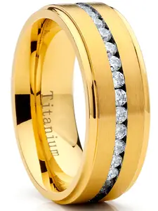 1.5 Ct. Titanium Men's Eternity Goldtone Wedding Band Ring Cubic Zirconia CZ 8MM 1.5 Ct. Titanium Men's Eternity Goldtone Wedding Band Ring Cubic Zirconia CZ 8MM