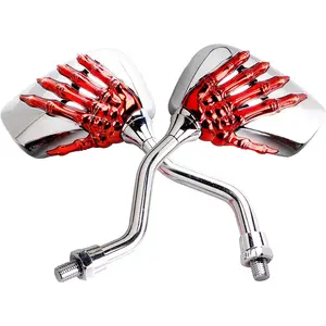 Pairs of Distinctive Skull Skeleton Hand 8mm 10mm Rearview Side Mirror for Motorcycle Scooter Moped Bike Standard Bike (Red)
