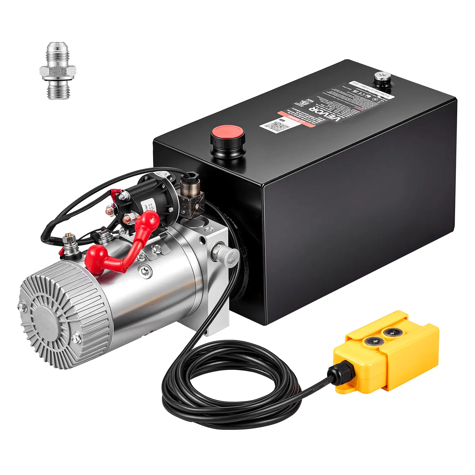 VEVOR 10Q High Pressure Hydraulic Power Unit, DC12V 1.6KW Single Acting Dump Trailer Pump, 3200 Max Relief PSI, 0.91 GPM Flow Rate, Metal Body for Dump Trailer Car Lifting (Horizontal Installation)