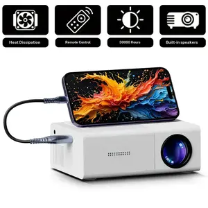 Mini portable projector supporting Full HD 4K and 720p local playback, LCD display similar to a smart TV, compatible with smartphones/tablets/laptops, USB interface, suitable for home theater, gaming, and movies.