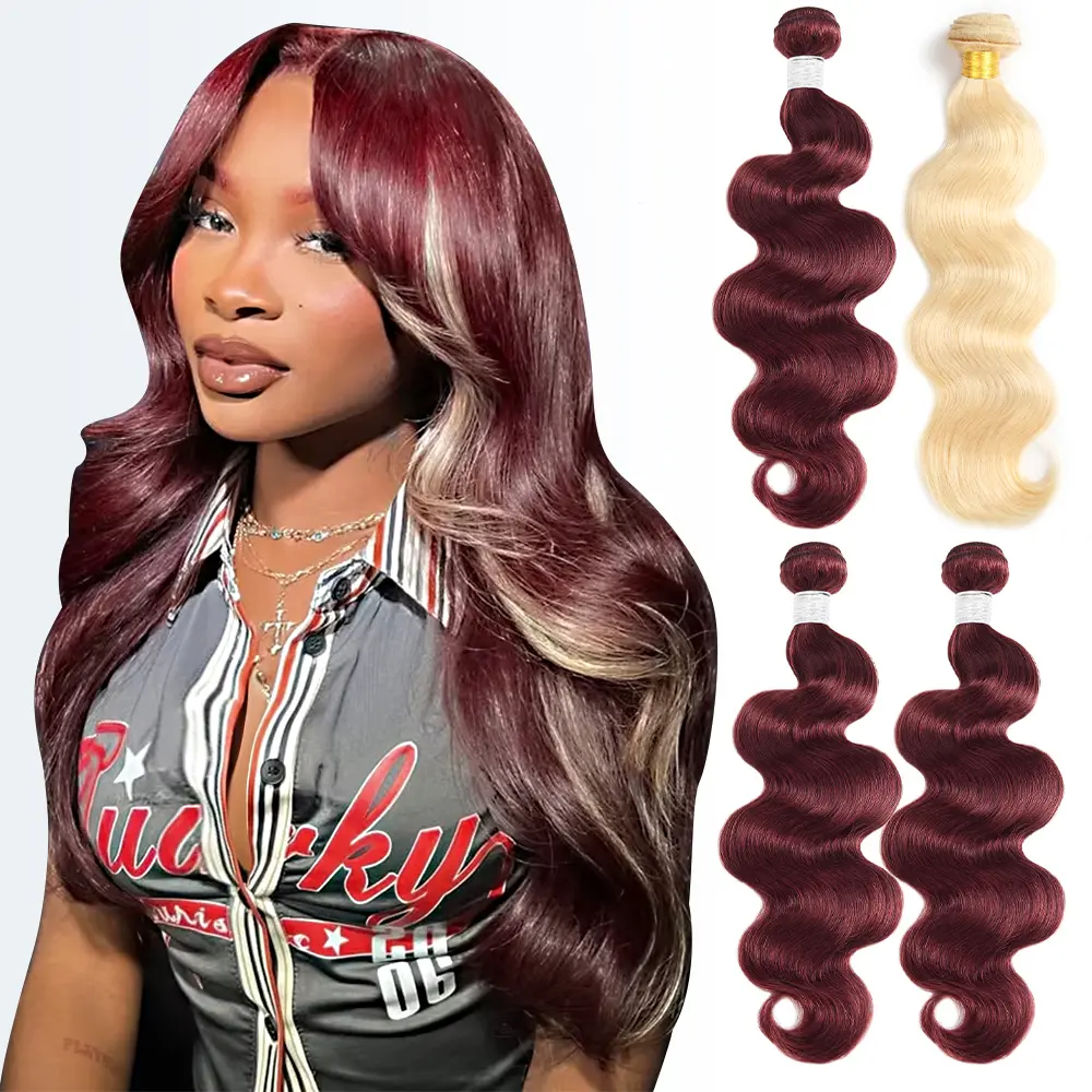 15A 99J/613 Highlight 30inch Body Wave Bundles Human Hair 613 Blonde Quick Weave Bundles Blonde Human Hair Bundles