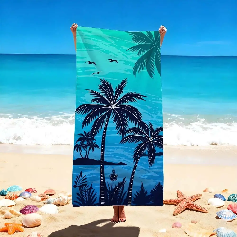 1 PC Blue Tropical Palm Beach Towels - Ocean Patterned Swimming Towels for Relaxing Beach Days Quick-drying, water-absorbent, lightweight, anti-sand-sticking, Travel Towel Fast Drying Lightweight, suitable for swimming pools, spas