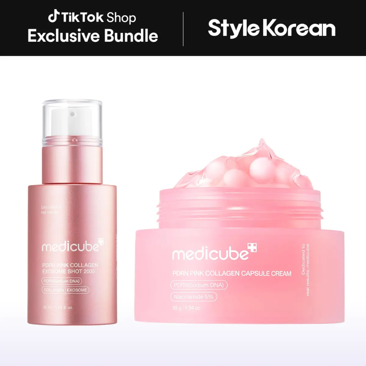 [Official Medicube Partner] Pink PDRN At-Home Facial DuoㅣGlass Glow Skincare Set with PDRN Exosome Shot + PDRN Pink Collagen Capsule Cream