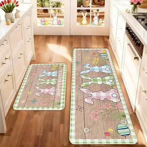 2 count Easter Kitchen Mat Set, Easter Bunny Striped Flower Egg Kitchen Rug, Non-Slip Soft Low Height, Spring Summer Home Decor