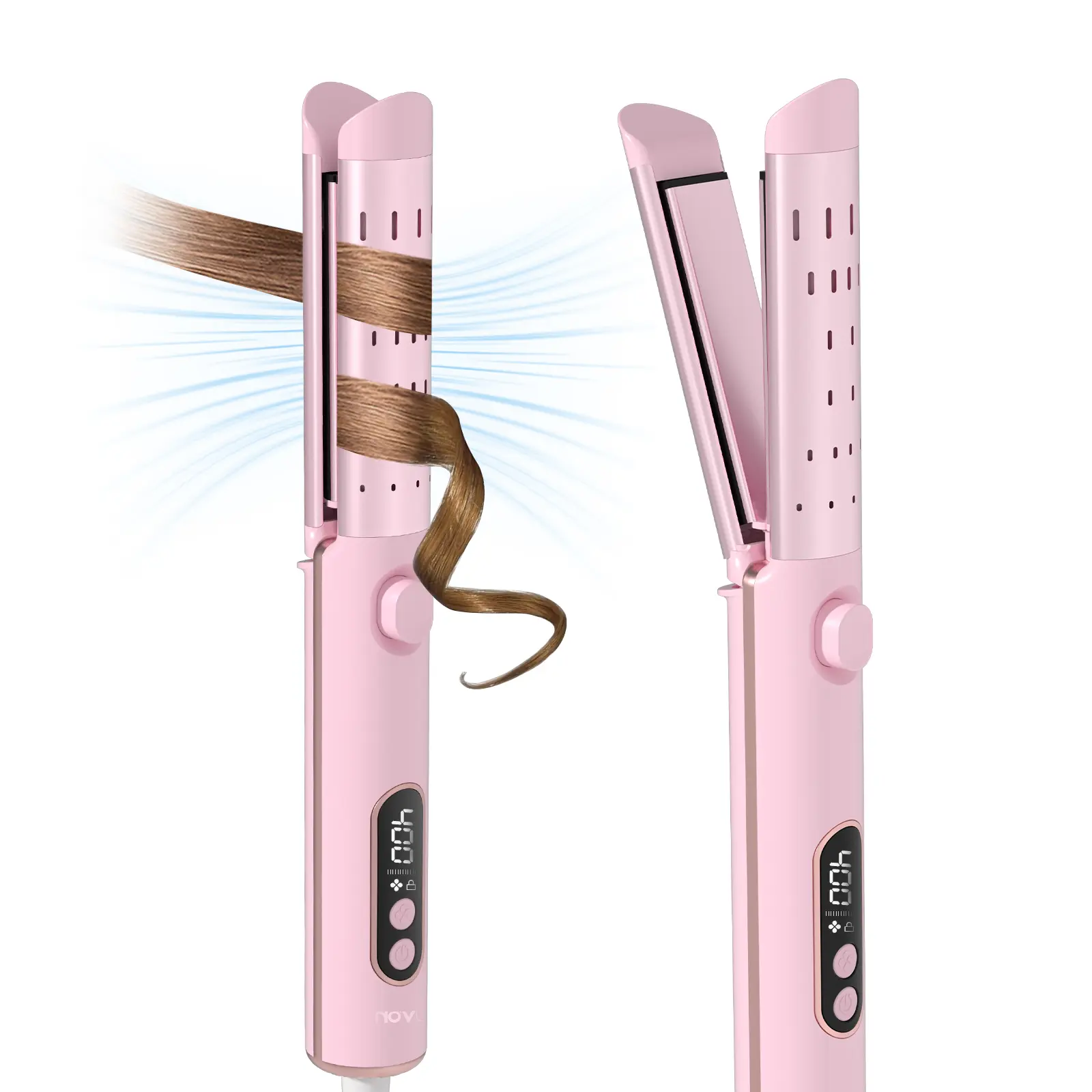 NOVUS Airflow Curling Iron for Lasting Curls - Ceramic Flat Iron Hair Straightener and Curler 2 in 1, Anti-Scald Curling Wand 1.25 Inch with 360° Cool Air, 4 Temps & Auto Shutdown, for Long Short Hair