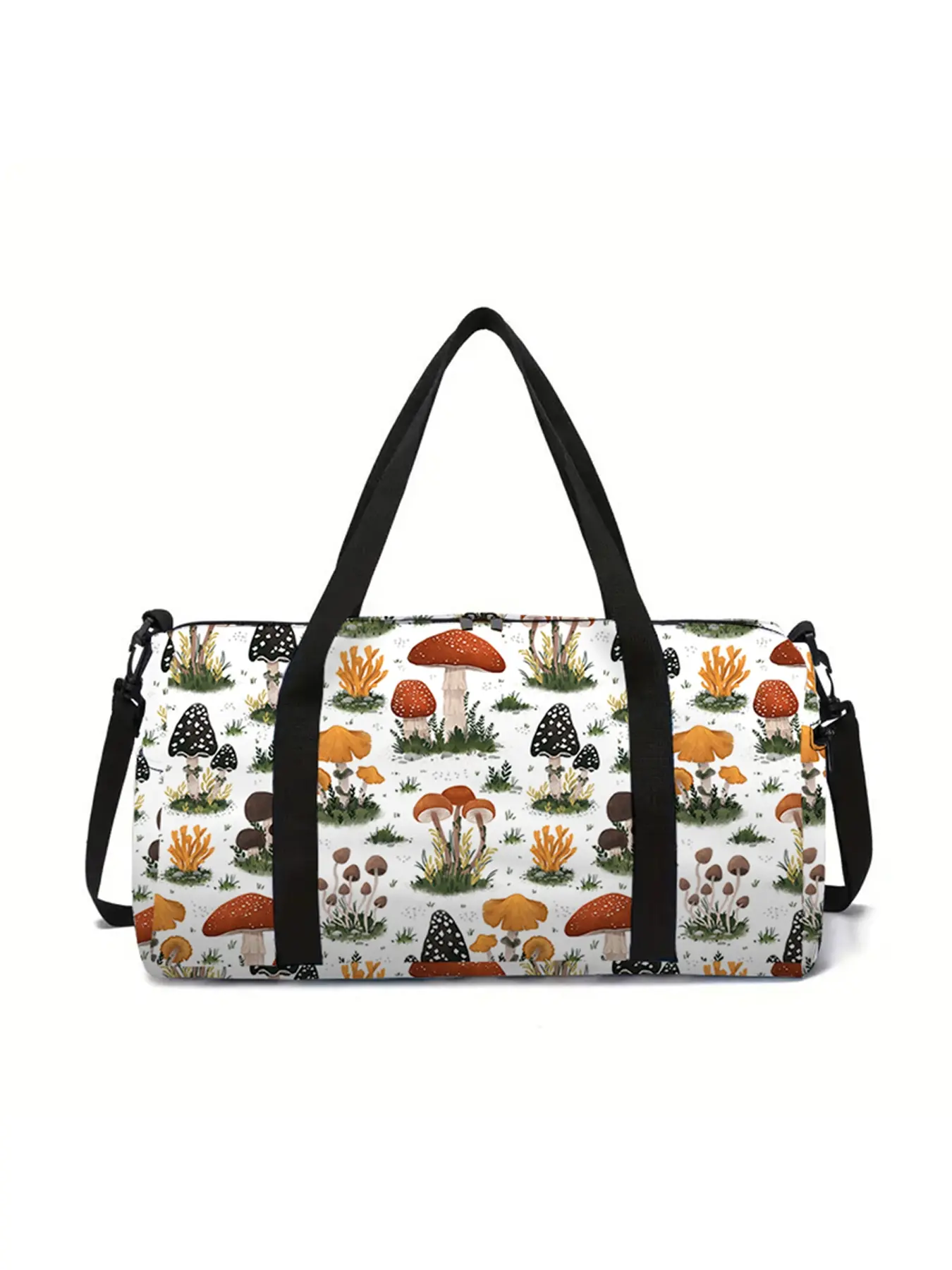 Mushroom pattern printed large capacity travel duffel bag, portable storage bag