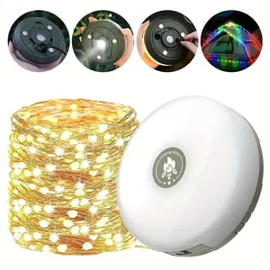 Portable Camping Tape Light USB-C Rechargeable, RGB Color Changing Lantern with Magnetic Base, 8 Modes String Light for Tent Outdoor BBQ or Decor