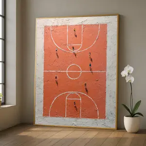 Abstract Basketball Court Canvas Wall Art, Sports Theme Painting, Court Design, Urban Athletic Decor, Modern Game Scene Canvas