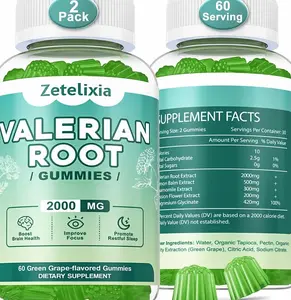 2 Pack Organic Valerian Root Gummies, Natural Calm to Help Relaxation, Herbal Supplement for Mood Support, Melatonin Free, Non-GMO, Gluten Free, Vegan, Green Grape Flavor, 120 Count