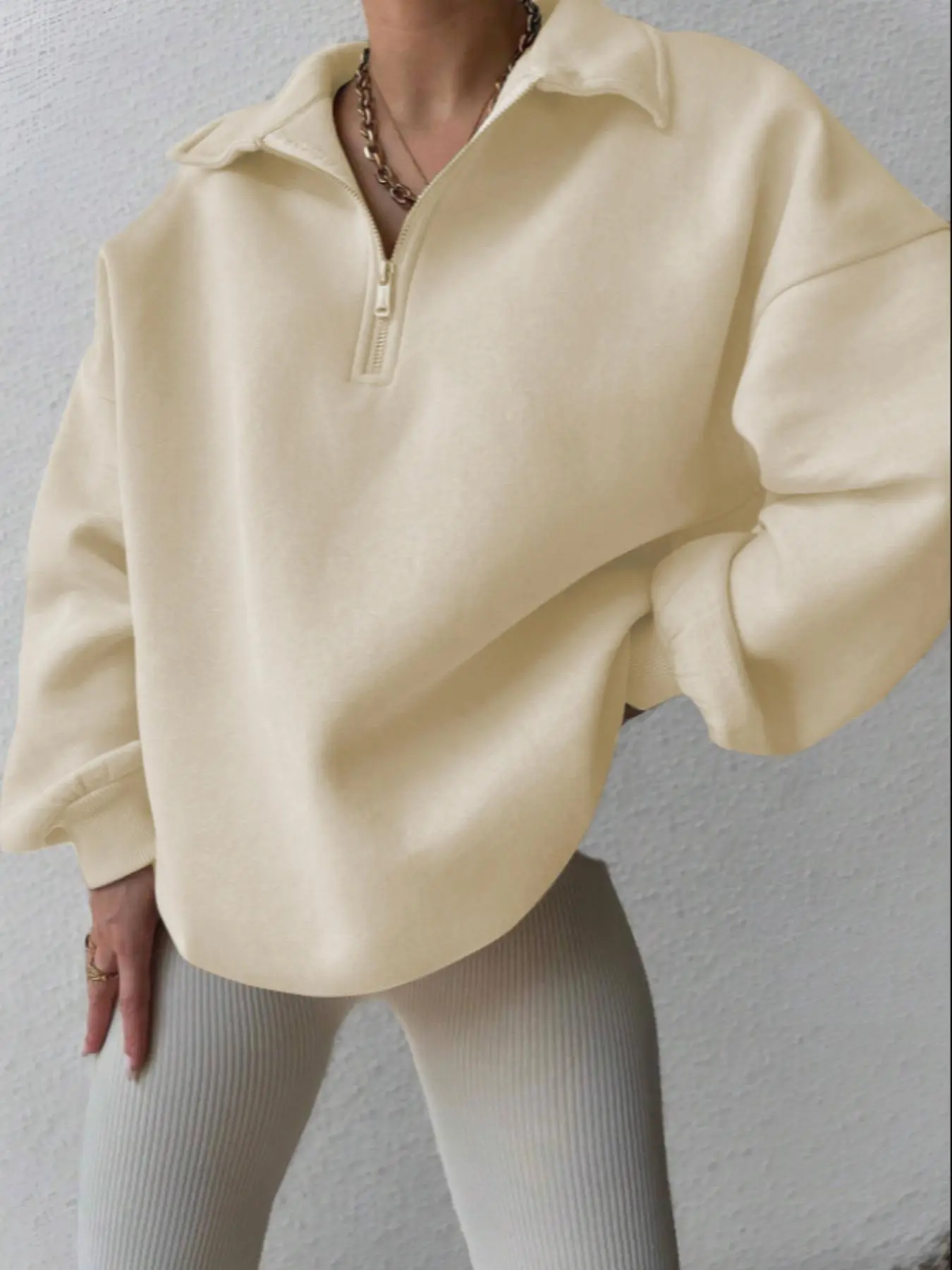 Autumn Winter New Women's Fashion Casual Tops Zipper Vintage High Collar Loose-Fit Knitted Sweater Jacket, Thickened Kint Fabric, Sporty Style, Age 35-54