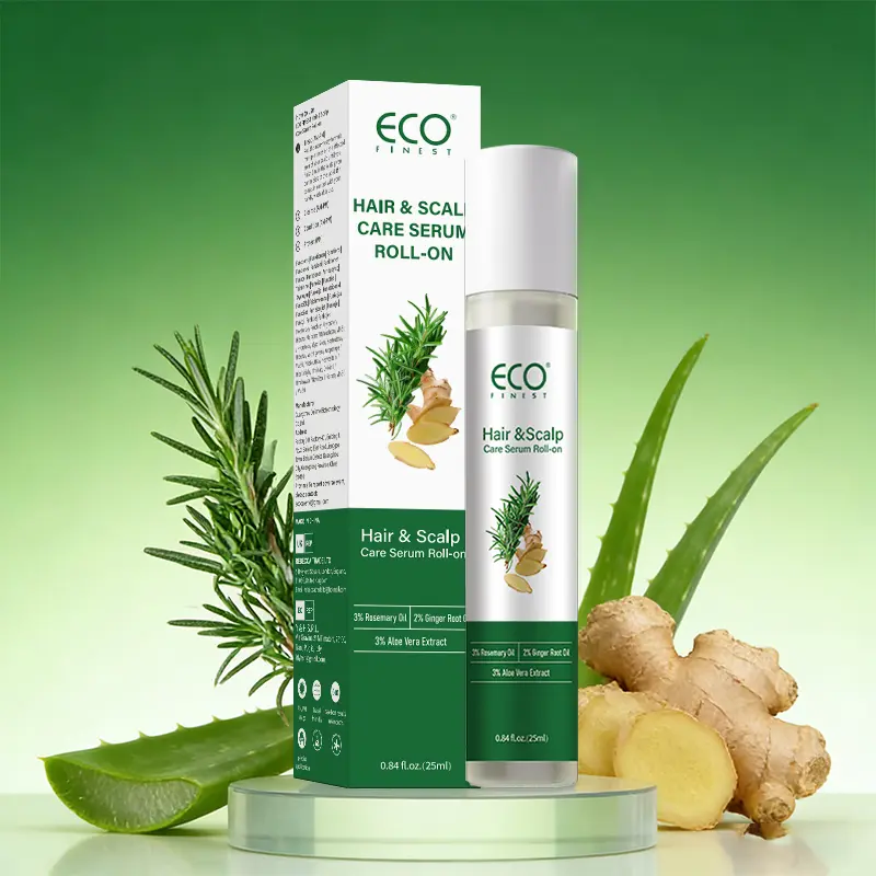 ECO Finest Natural Hair Roll-On Serum, 3% Rosemary 2% Ginger Root Oils Haircare Treatment for Hair Growth, Reduced Shedding, Stronger Roots, Anti-Dandruff, Dry & Flake Scalp Care, Cruelty-Free Compact Daily Use, Natural Hair Oil