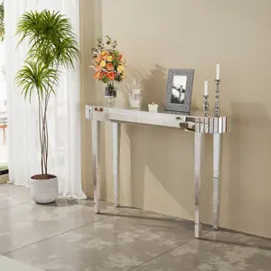 42.7” Silver Mirror Console Table Hallway Living Room Entry Sofa Table for Foyer, Entrance
