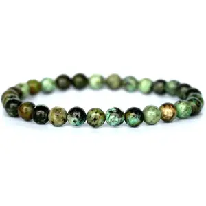 Angelstones Natural African Turquoise Gemstone 6mm Round Beads Stretch Bracelet 7" Unisex