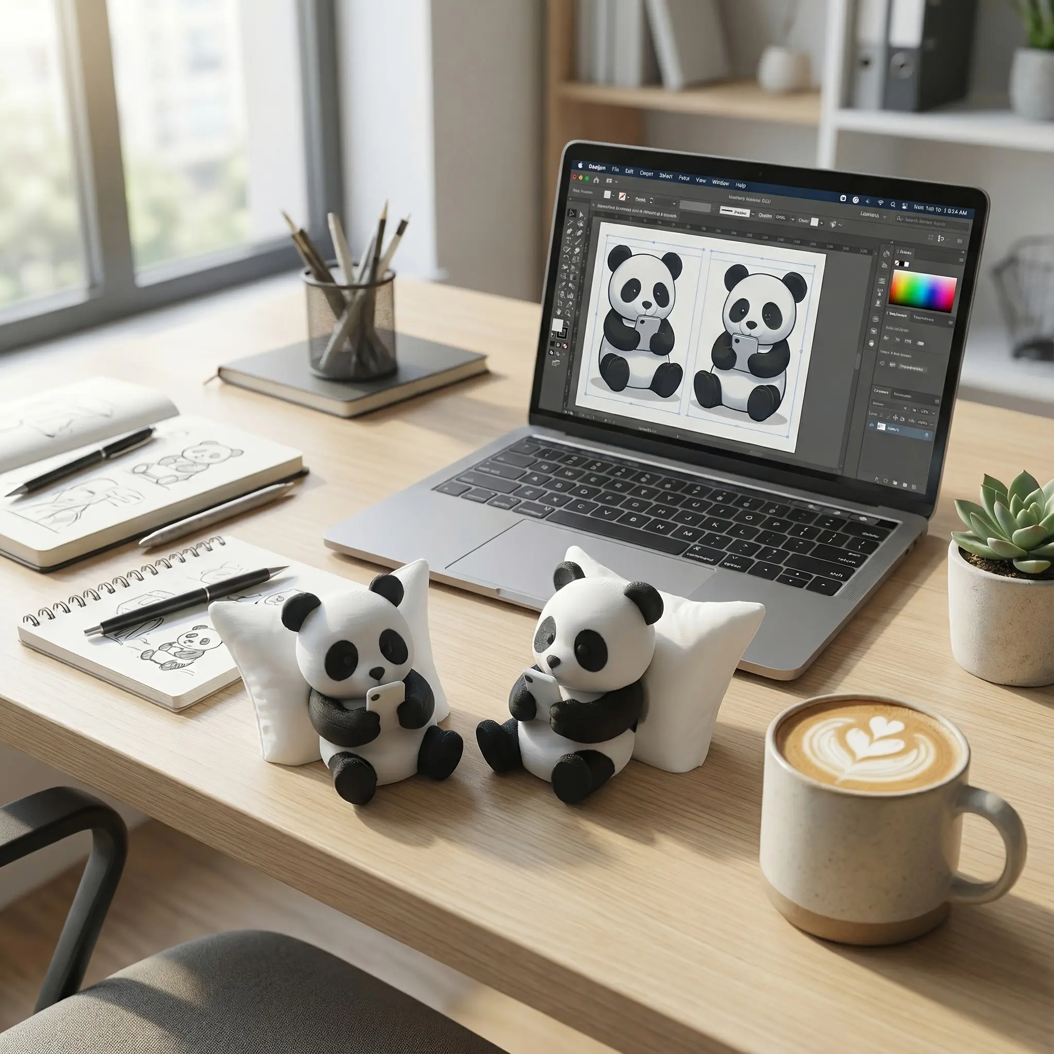 Panda Sculpture Ornament, Desktop Office Decoration, Car Decor, Creative Animal Model, Home Gift Collection
