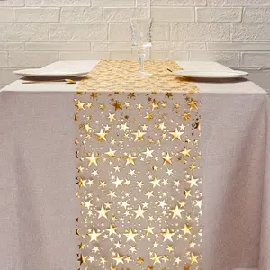 DIYDECTK 1pc Golden Star Sequin Table Runner - Elegant Shimmering Table Decor for Table Setting, Birthdays, Parties, and Banquets, Polyester Fabric, No Assembly Required