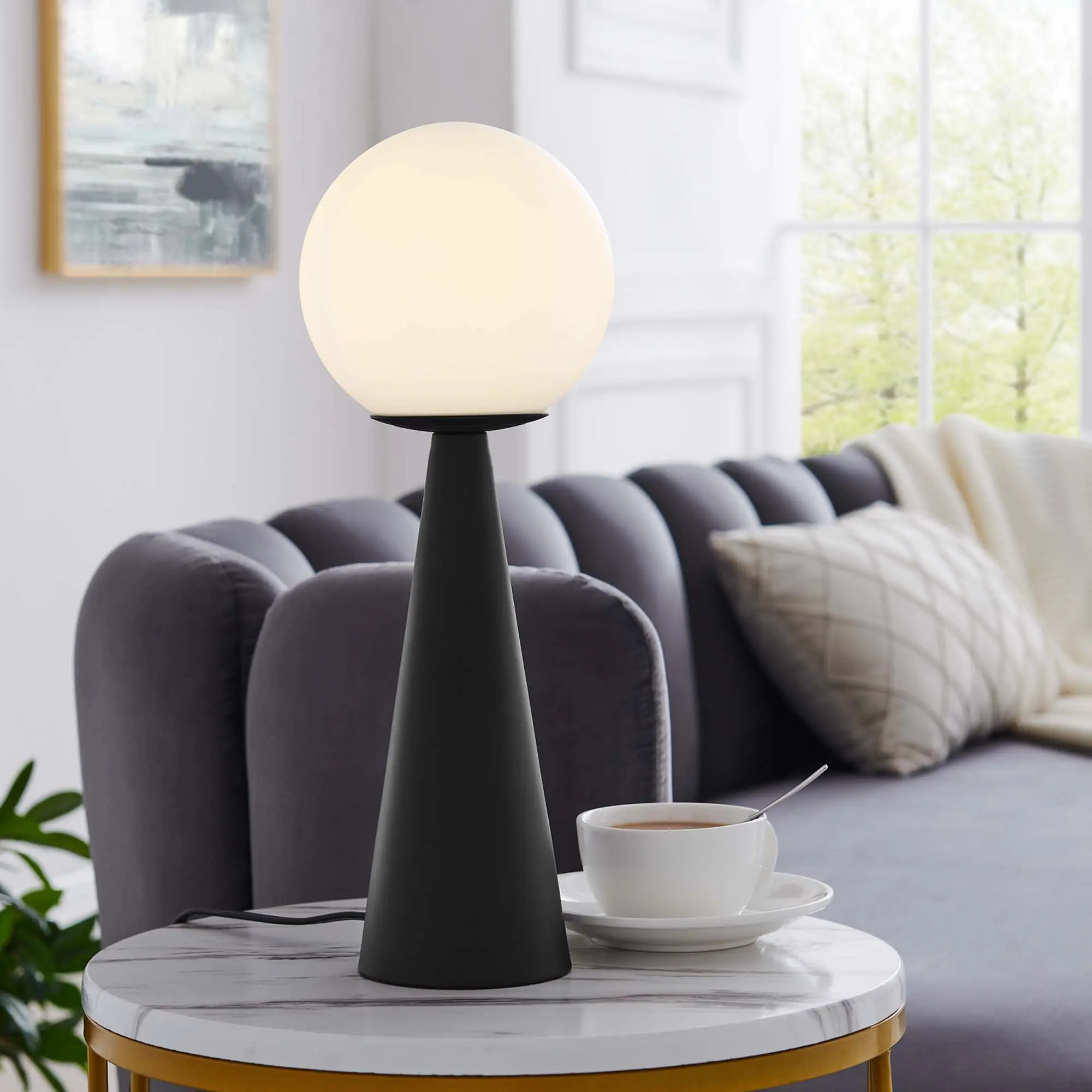 Modway Apex Glass Globe Glass Table Lamp in White Black