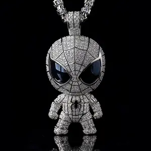 Iced Out Cartoon Superhero Spider Pendant 5A CZ Stones Pendant with 3mm 24inches Rope Chain for Men