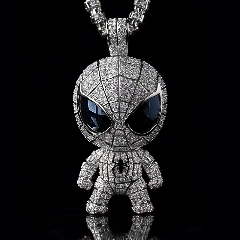 Iced Out Cartoon Spider Pendant with 3mm 24inches Rope Chain for Men