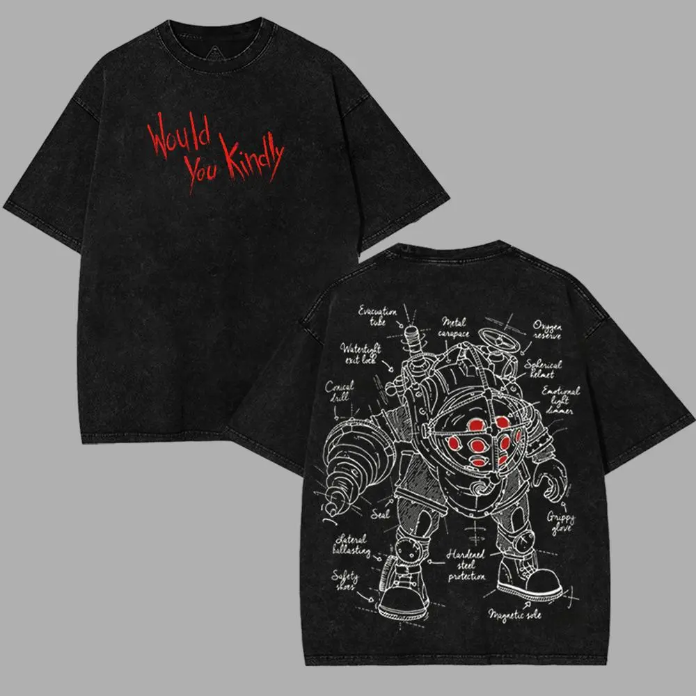 Bioshock would you kindly best daddy v3 art horror fsp game movie Game Washed Tshirt, Tank Top, Hoodie unisex Streetwear Tops 90s graphic tees