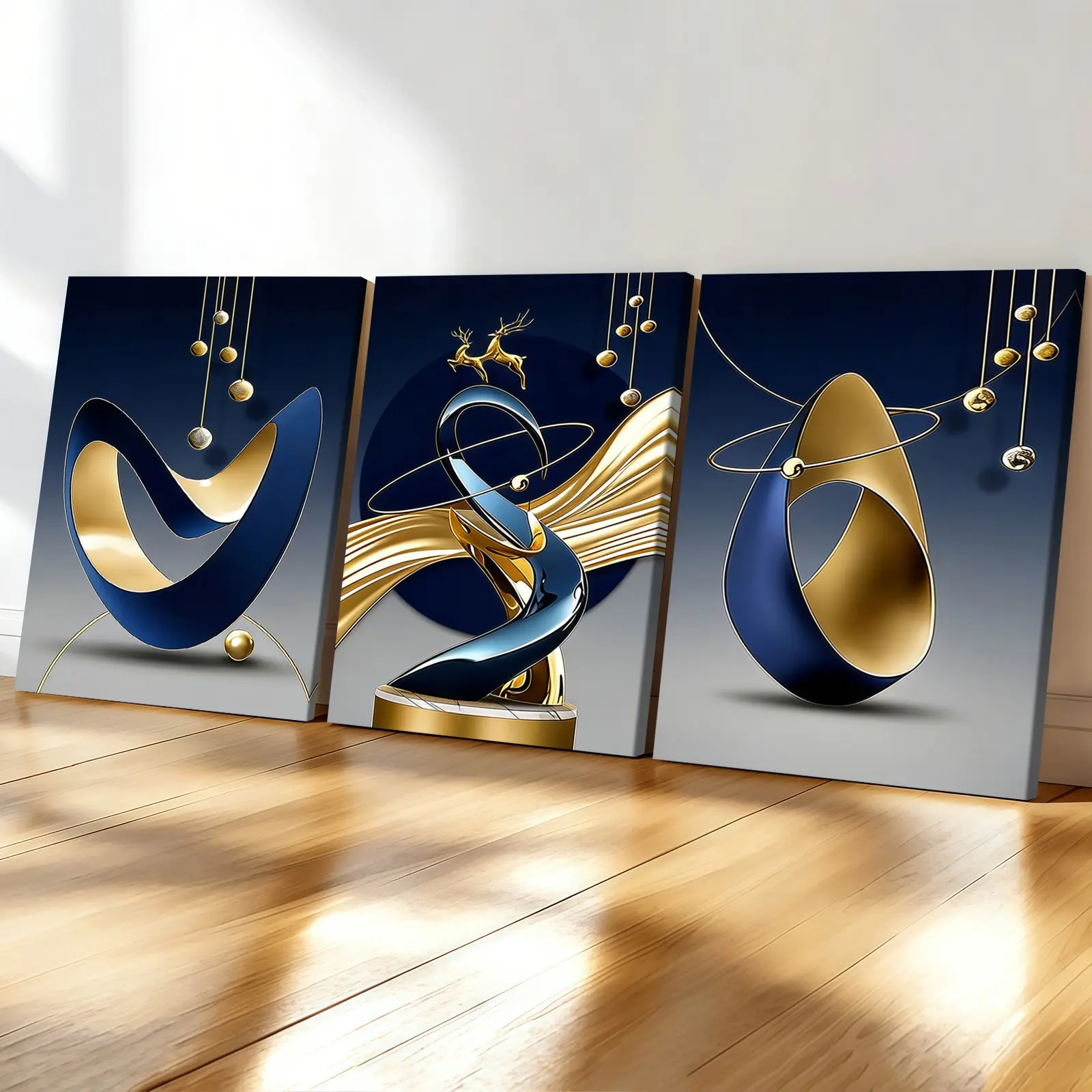 3-count wooden frame canvas, modern light luxury geometric art poster, abstract art decoration, exquisite living room wall decoration, fashionable family poster, suitable for bedrooms, offices, corridor art, Abstract Pattern Print