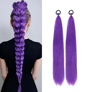 Pluto Purple Wig Kpop Demn Hunter Party Supplies Rumi Cosplay Braiding Ponytail Hair Extensions Synthetic 2Pcs Straight Ponytail For Women Pluto Purple Wig