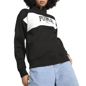 PUMA Womens Squad Mockneck Long Sleeve Quarter-Zip Sweater Casual Outerwear Casual - Black