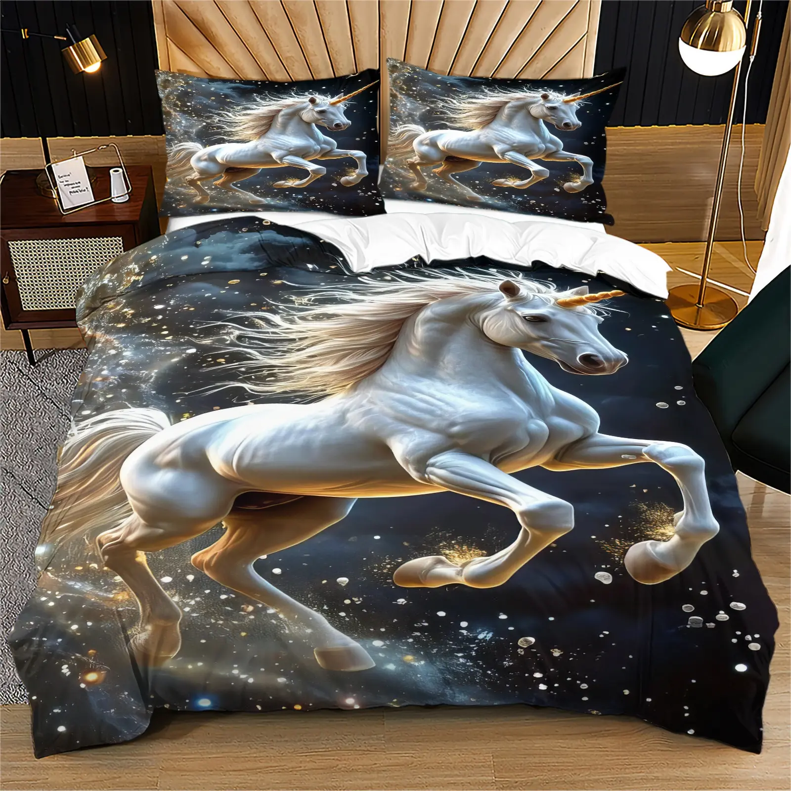 Unicorn horse pattern duvet cover Bedding Set, Cartoon Printed Bedding, suitable for children, youth, and adults as a bedroom decoration gift, including 1 bed duvet cover and 1 or 2 pillowcases without core and pillow