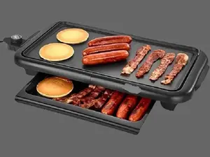 Electric Griddle with Warming Tray - Smokeless Indoor Grill, Nonstick Surface, Adjustable Temperature & Cool-touch Handles, 10" x 18", Copper/Black, PFOA & PTFE Free