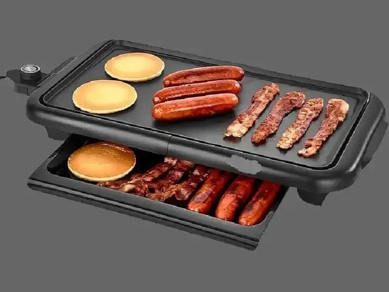 Electric Griddle with Warming Tray - Smokeless Indoor Grill, Nonstick Surface, Adjustable Temperature & Cool-touch Handles, 10" x 18", Copper/Black, PFOA & PTFE Free