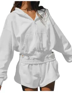 Fabulady Womens Hoodie Zip Up Sweatshirt Cropped Hooded Long Sleeve Top Fall Y2K Fashion Casual Gym Cardigan Jacket Outfits Clothes Womenswear