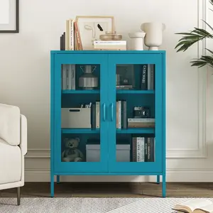 Metal Locker Storage Cabinet with 2 Mesh Doors and Adjustable Shelves,Blue Metal Locker Cabinets,Coffee Bar Cabinet,Kitchen Pantry Storage Cabinets for Home,Sideboard,Office(40" H)