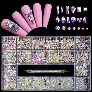 12 Types of Crystal AB Diamonds + Flat Rhinestones 2500 pcsMix 20 Styles Flatback DIY Crafts Rhinestone Crystals 3D Ornament‌s Flat Back Stones Set + Drill Pen
