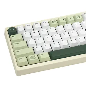 Cute Matcha Green Frog Keycaps 134 Keys-Cherry Profile Dye-Sublimation Custom Keycap-Minimalist Style PBT Key Caps for Cherry MX Switches Mechanical Gaming Keyboard 60% 75% 100%